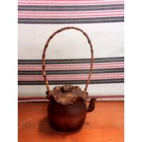 竹雕荷葉茶壺